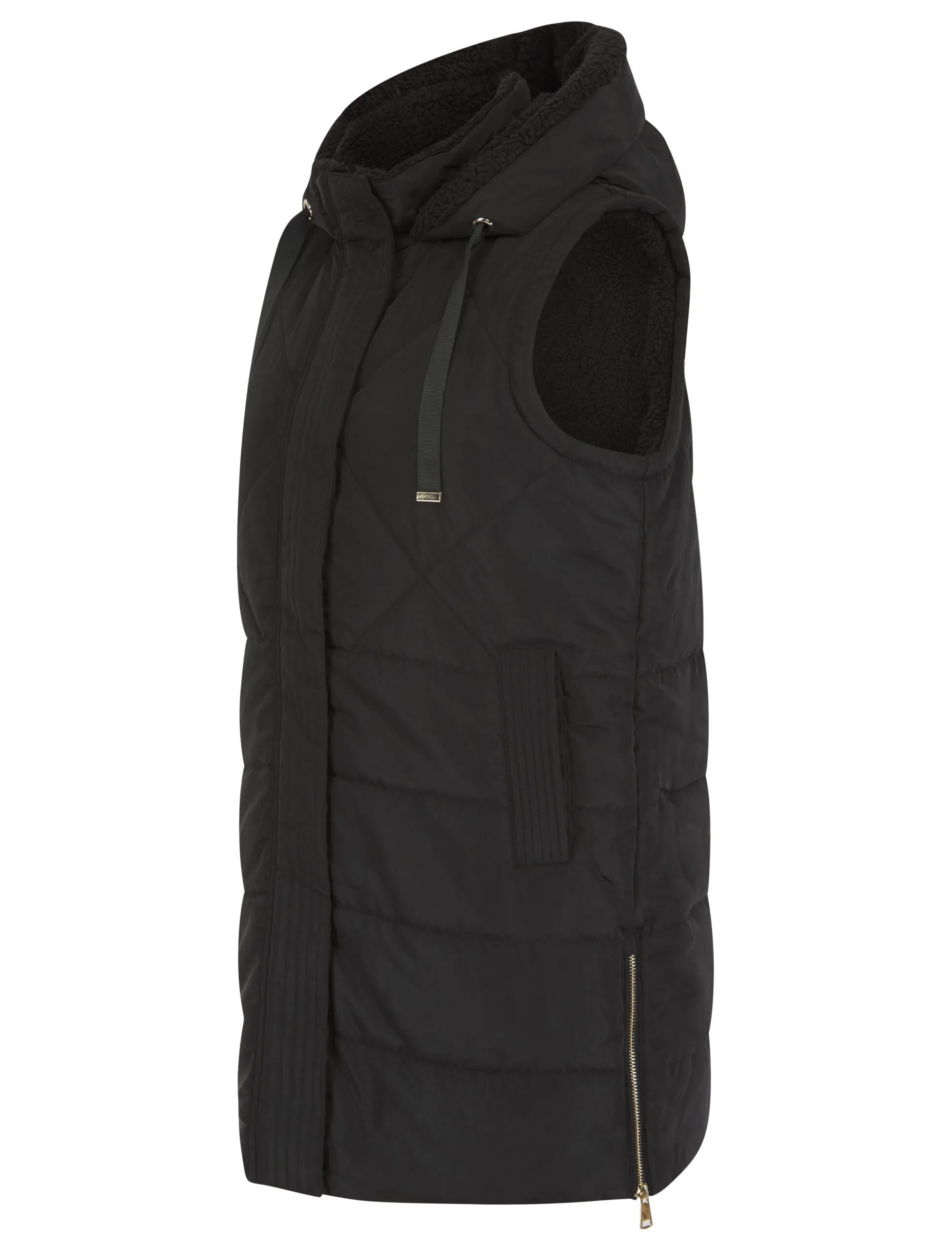 Women’s Long Quilted Borg Fleece Lined Padded Hooded Gilet