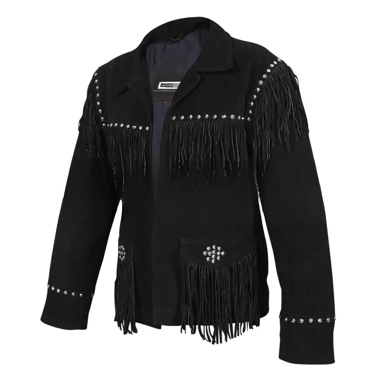 Women's Black Western Fringed Spike Studded Suede Leather Jacket