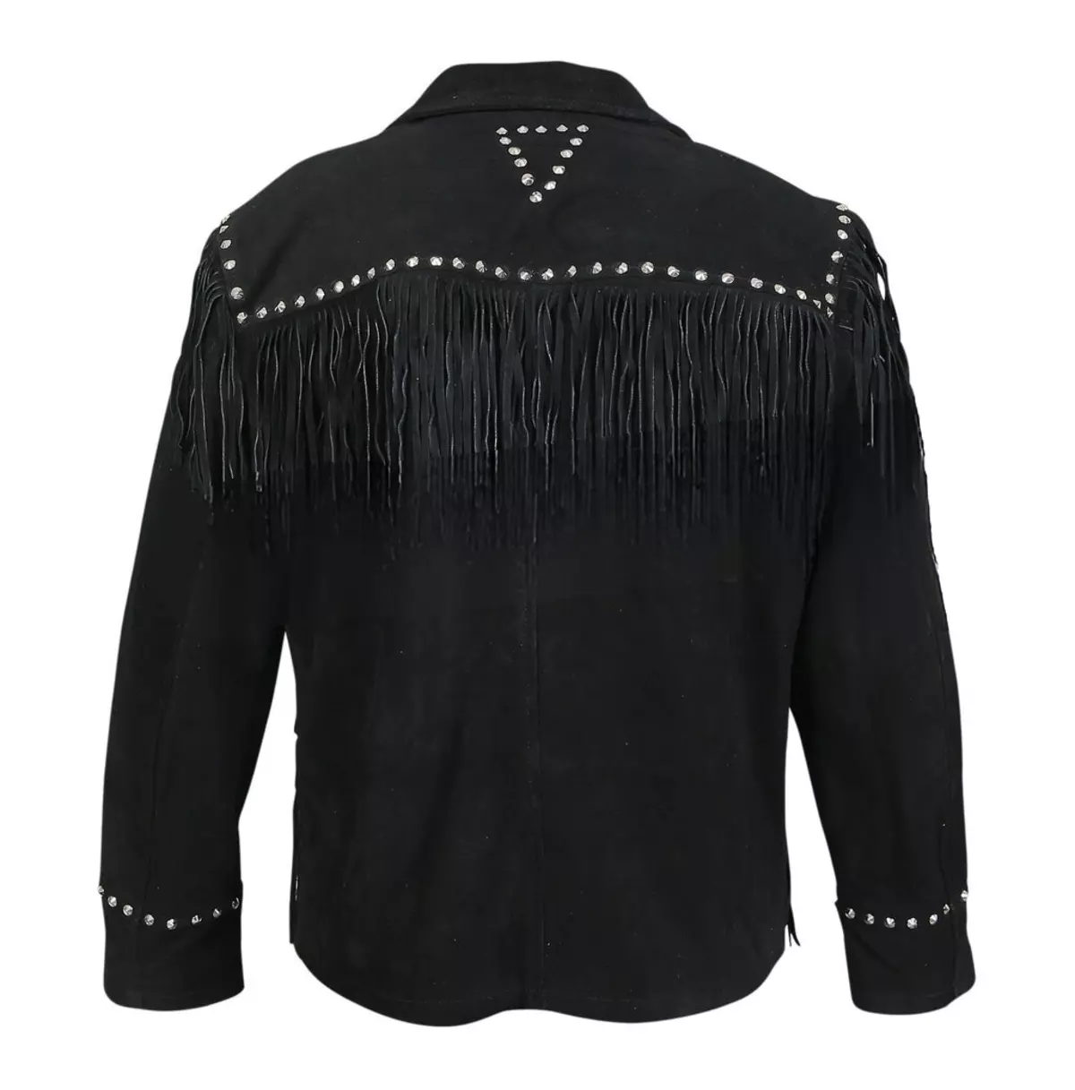 Women's Black Western Fringed Spike Studded Suede Leather Jacket