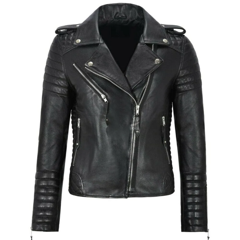 Women's New American Biker Style Leather Jacket