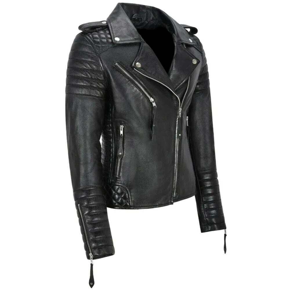 Women's New American Biker Style Leather Jacket