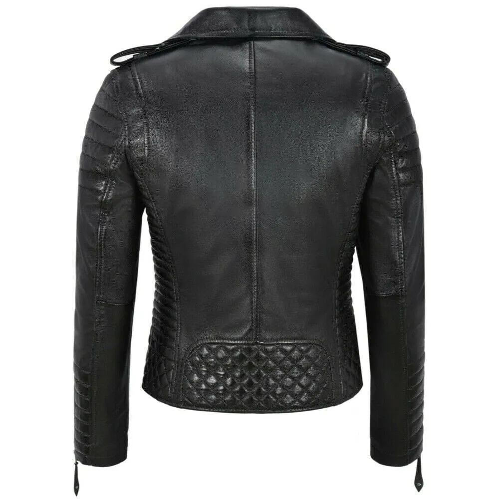 Women's New American Biker Style Leather Jacket