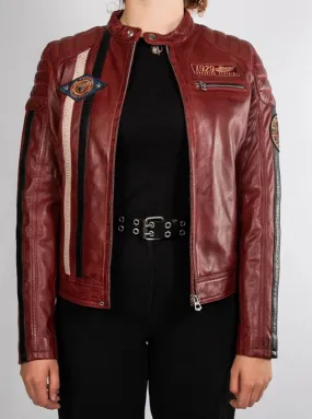 Women's red leather jacket in rose garden kenya motorcycle style