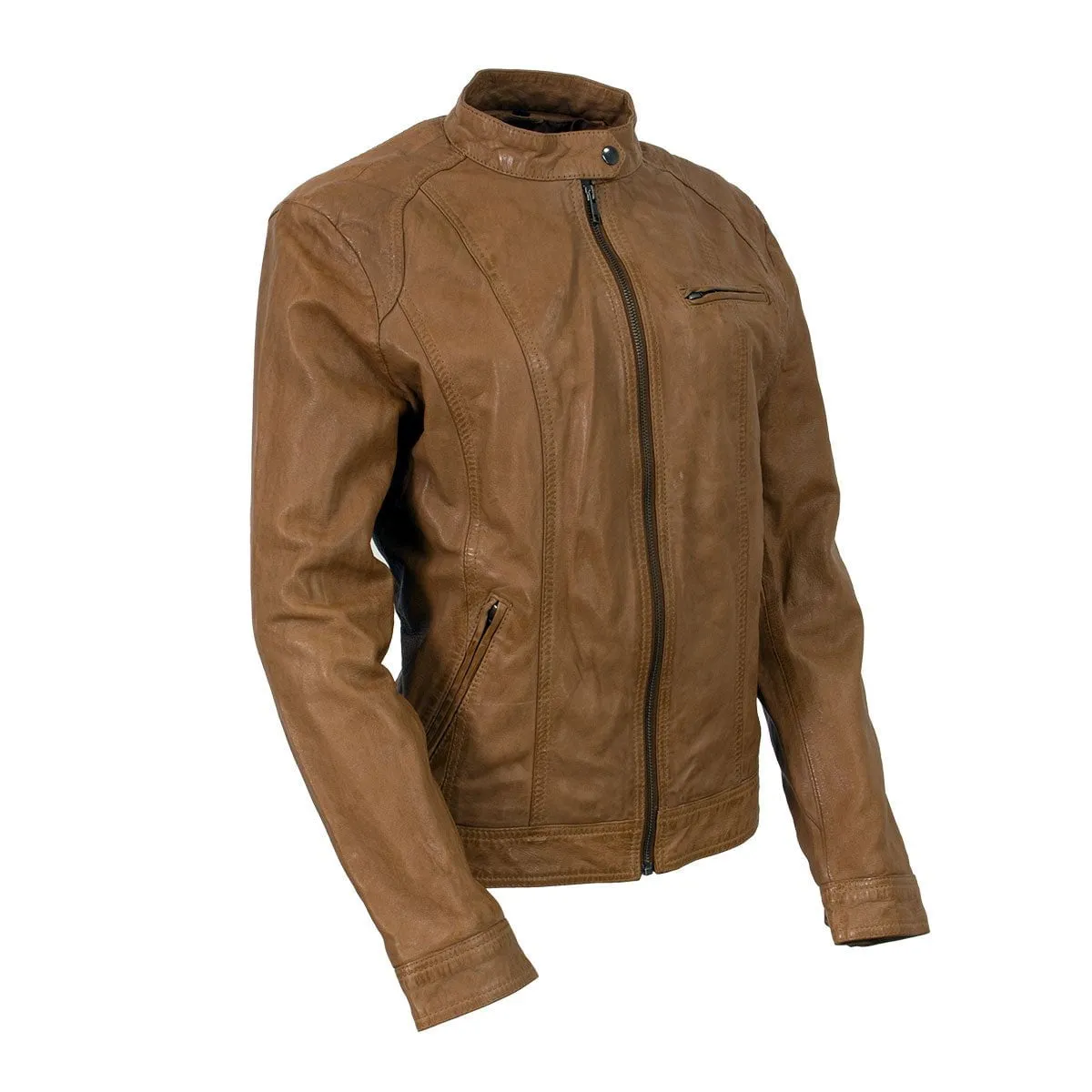 Women's Vintage Cognac Biker Style Casual Leather Jacket