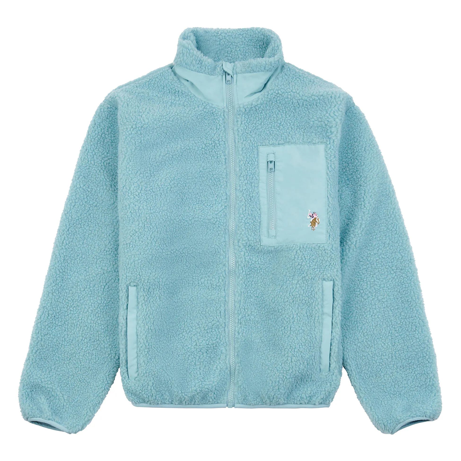 Womens Zip-Up Teddy Jacket in Cameo Blue