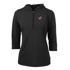 Women's Cutter & Buck Black Georgia Bulldogs Virtue Eco Pique Half-Zip 3/4 Sleeve Pullover Hoodie