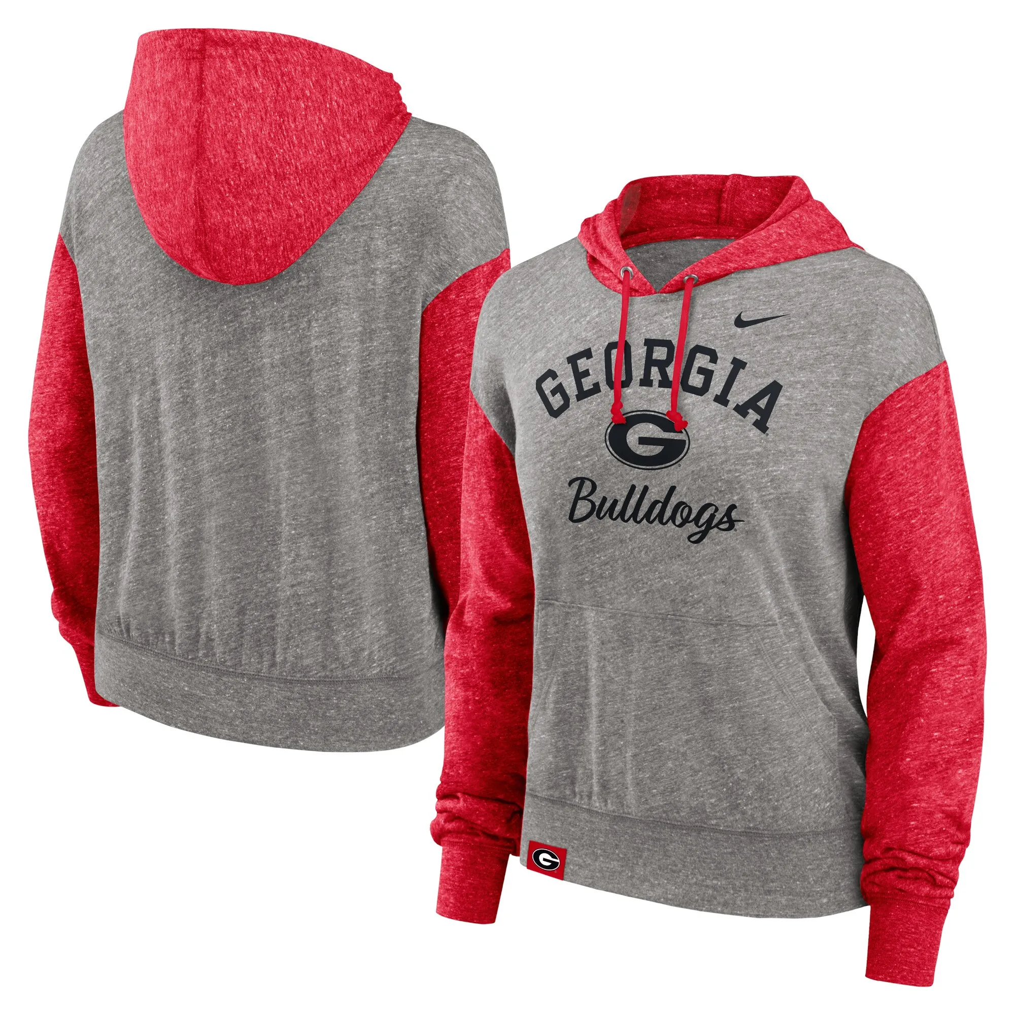 Women's Nike Heather Gray/Red Georgia Bulldogs Blitz Color Block Legacy Pullover Hoodie