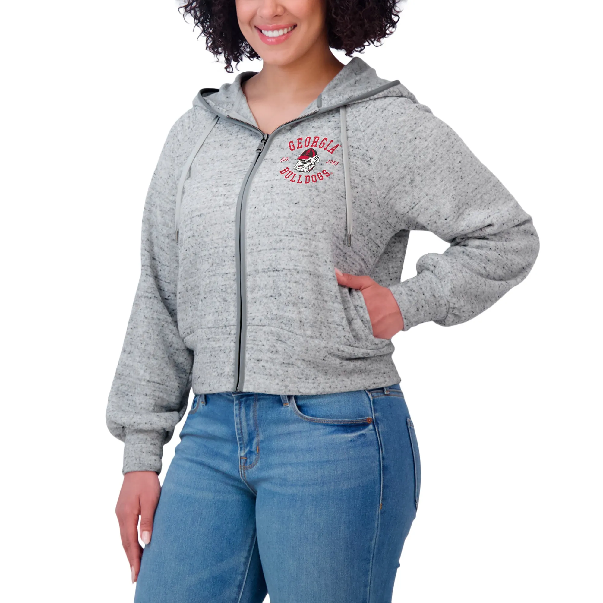 Women's WEAR by Erin Andrews Heather Gray Georgia Bulldogs Wear Speckle Double-Hit Raglan Full-Zip Hoodie