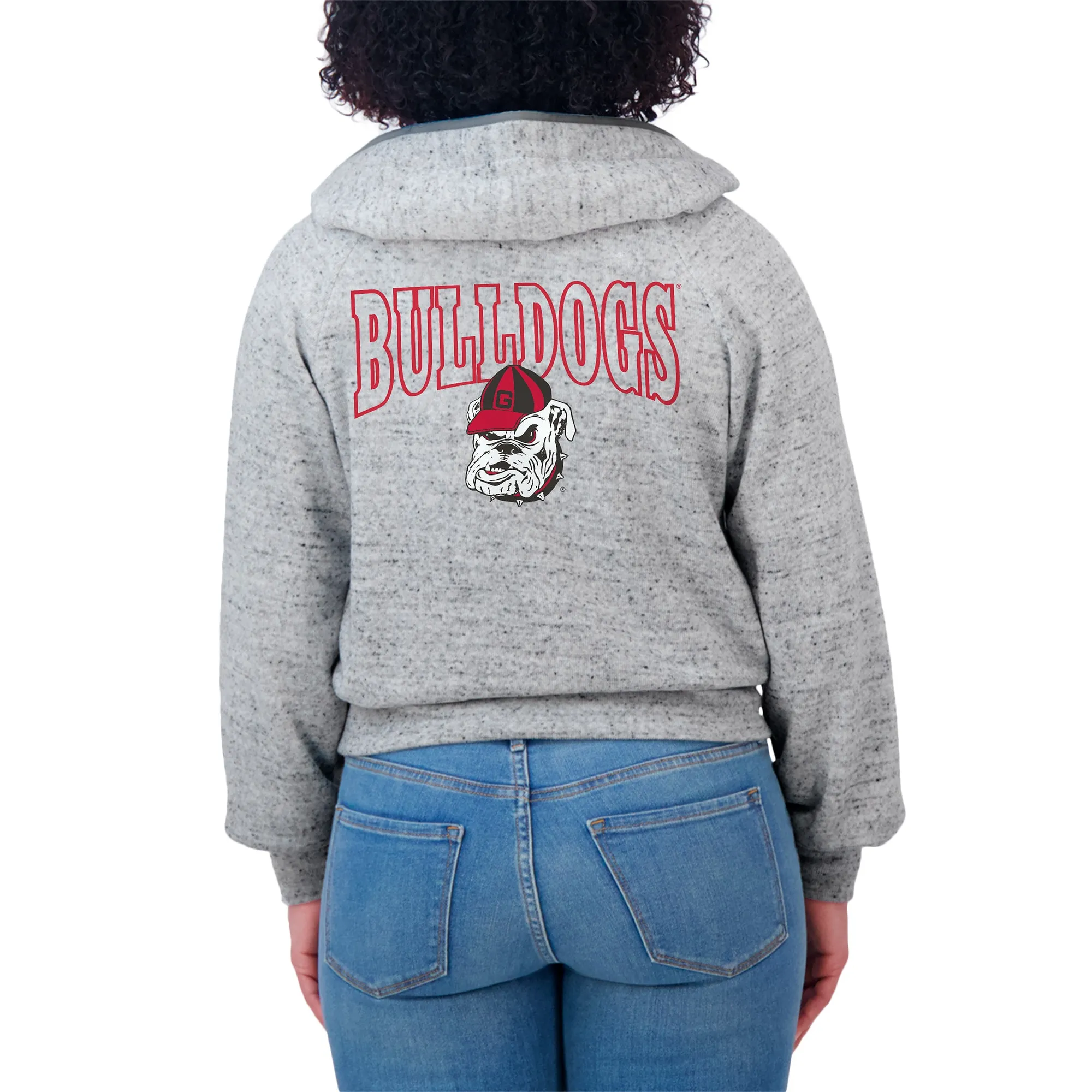 Women's WEAR by Erin Andrews Heather Gray Georgia Bulldogs Wear Speckle Double-Hit Raglan Full-Zip Hoodie