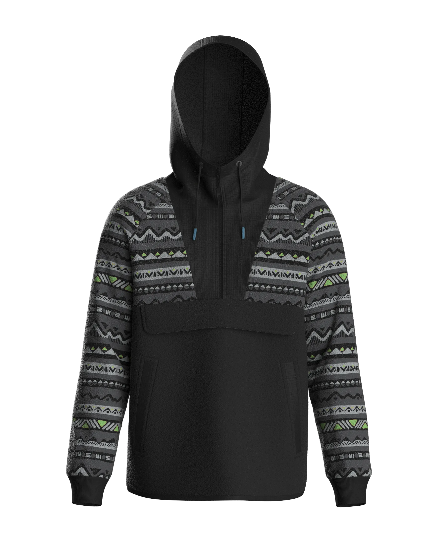 Woodland Hooded 1/2 Zip Recycled Polar Fleece - Mountain Geo Charcoal