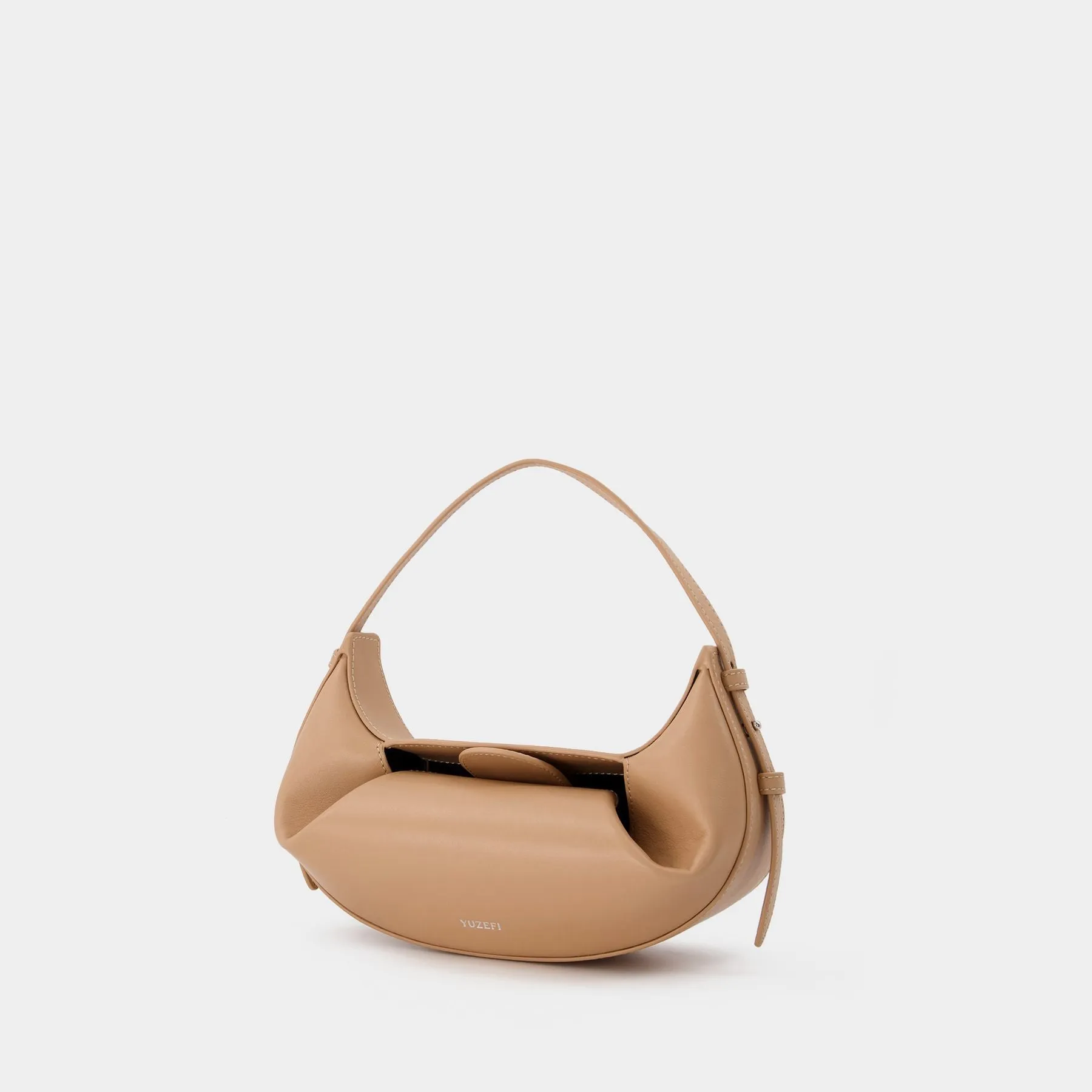 Yuzefi  Mini Fortune Cookie Bag in Beige Leather